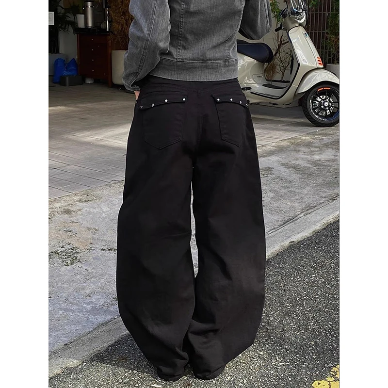 ZHIZOU Women Baggy Jeans Dark Academia Cyber Punk Designer Harajuku Denim Pants Goblin Core Grunge Wide Fit American Retro Y2K