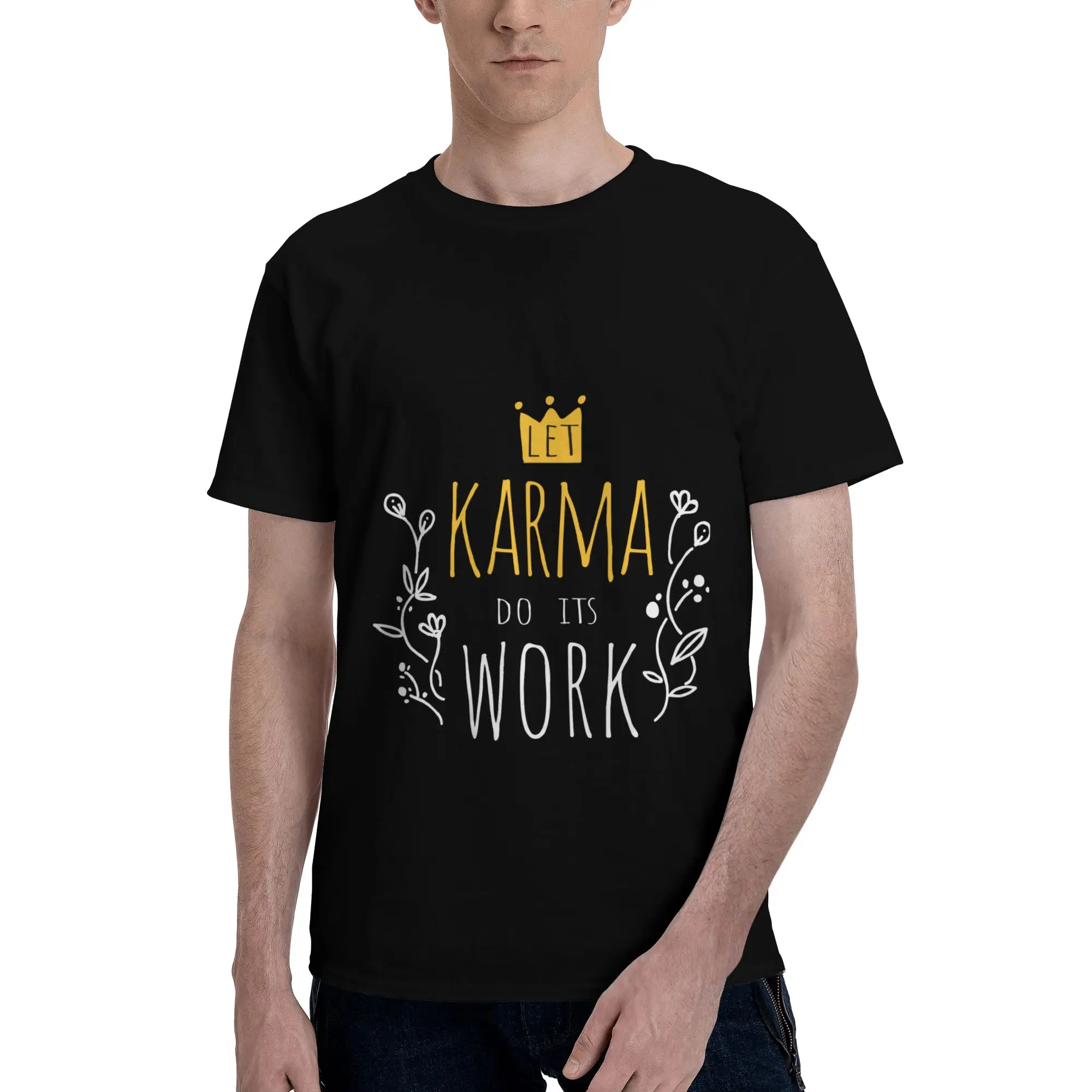 Karma Crown Minimal Print Men T-Shirt Clothes Washed Tee Shirt Short Sleeve Summer Casual Fashion Loose