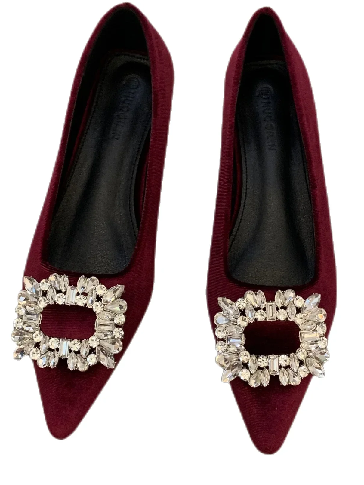 2025 الربيع والخريف موضة فرنسية جديدة الأحمر وأشار الجلد المدبوغ المياه الماس الفم الضحلة شقة شقة أحذية نسائية عادية #6