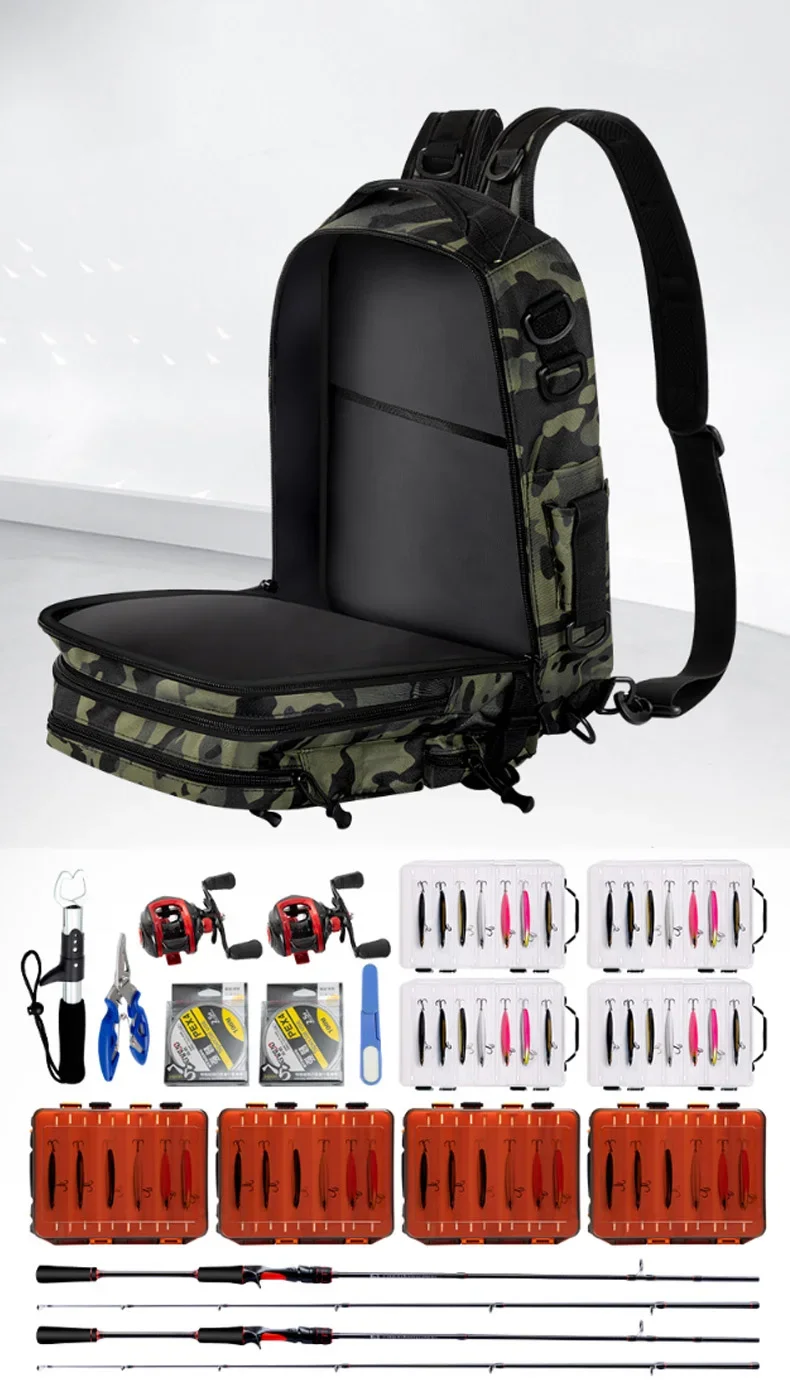 Angelrucksack Aufbewahrungstasche Herren Outdoor Schulter-Hängetasche für Angelköder und Ausrüstung mit Rutenhalter Camping Jagd – Detail 6