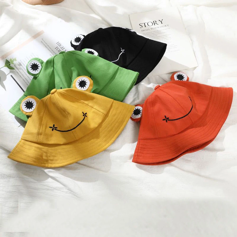 Fashion Children Adult Frog Bucket Hat Summer Autumn Plain Panama Hat Outdoor Hiking Beach Fishing Cap Sunscreen Female Sunhat