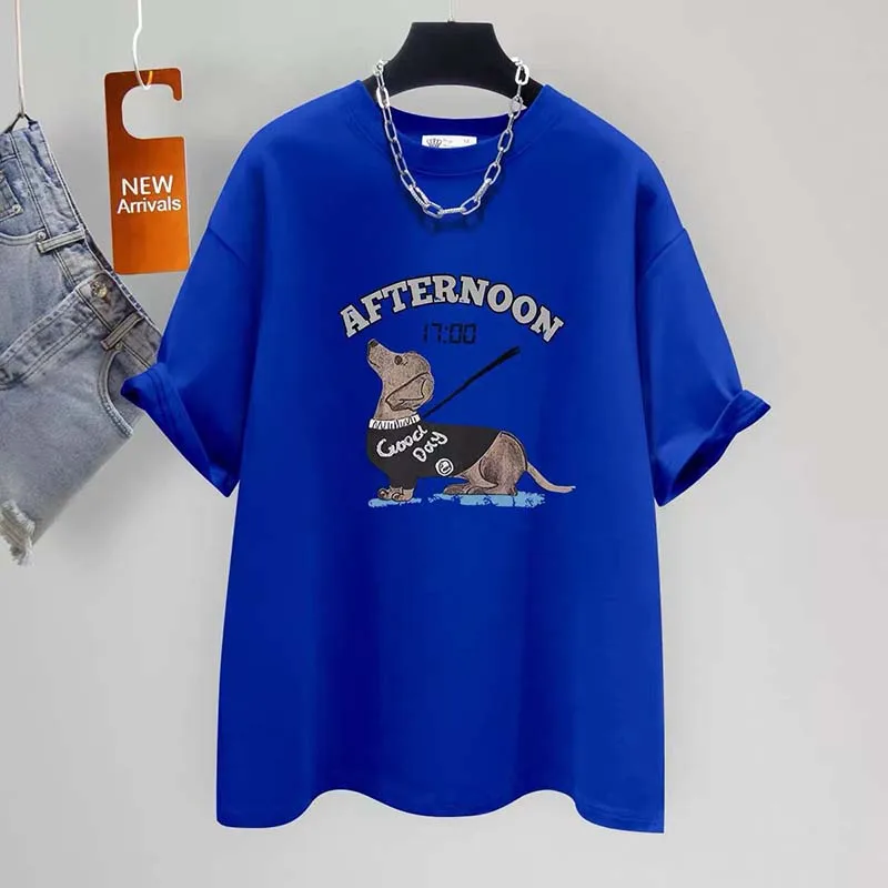 

Women's Clothing Chic Dog Print Short Sleeve Top Tee Summer Casual All-match Loose O-neck T-shirt Office Lady Elegant Pullovers