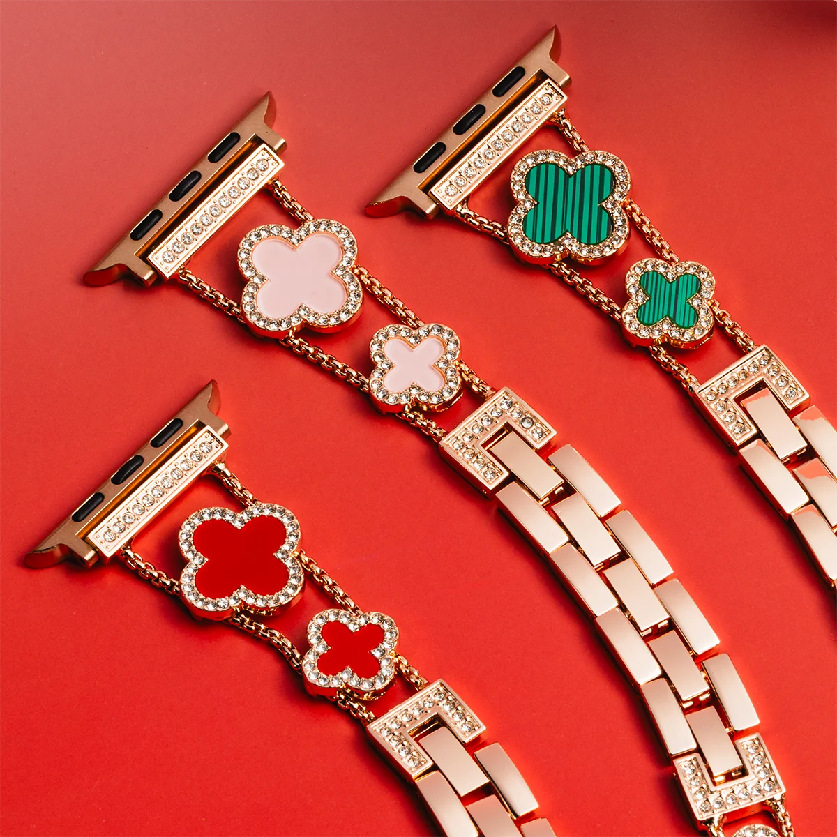 애플 워치용 다이아몬드 네잎 클로버 메탈 스트랩, 울트라 2 여성용 밴드, 49mm, 45mm, 44mm, 42mm, 41mm, 40mm, 38mm, 아이워치 시리즈 9 8 7 SE 6 팔찌