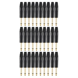 RISE-Gold Plating 30Pcs Plug Mono Professional 2 Pole 6.35 Mm 6.5Mm Stereo Jack Plug Neutrik 6.35Mm Jack Black