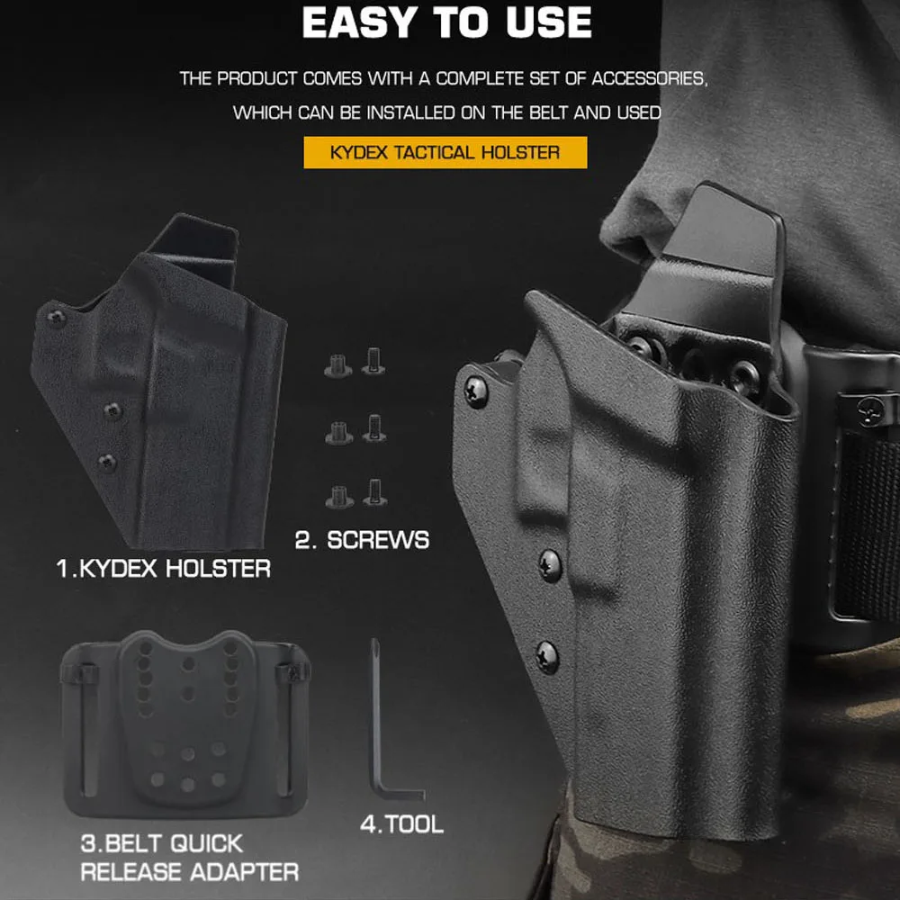 Tactical Kydex Holster for Glock 17/19/19X/45 Fit QLS Quick Release Adjustable Belt Clip Airsoft Hunting view 6