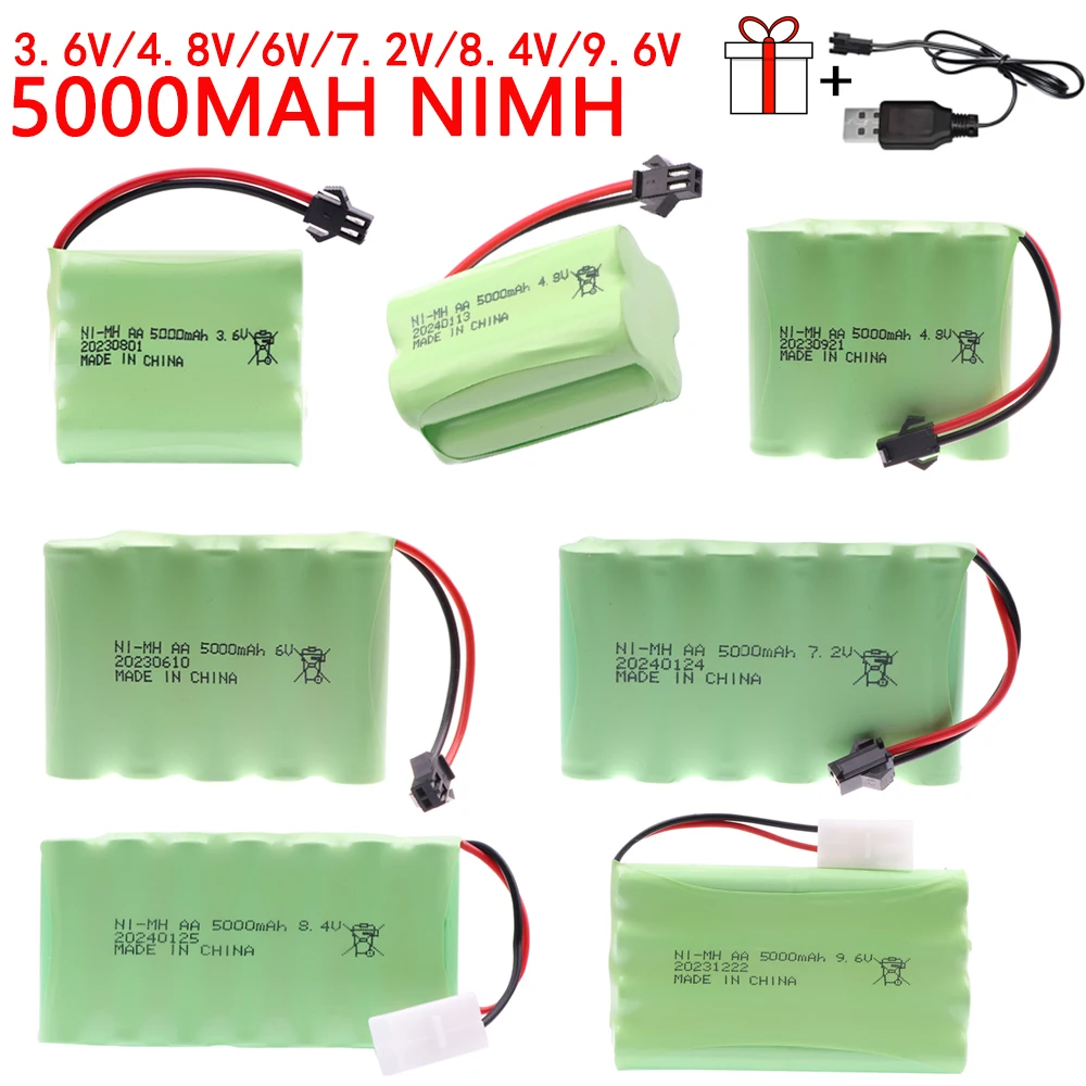 

3.6V/4.8V/6V/7.2V/9.6V 5000mAh Rechargeable NI-MH Battery Pack For Rc toys Cars Tanks Robots Guns Boats toys accessories