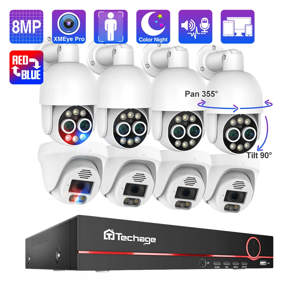 

Techage 8CH Smart AI H.265 8MP POE Camera Surveillance System Outdoor 4MP Two Way Audio Human Detect CCTV Video Security NVR Kit