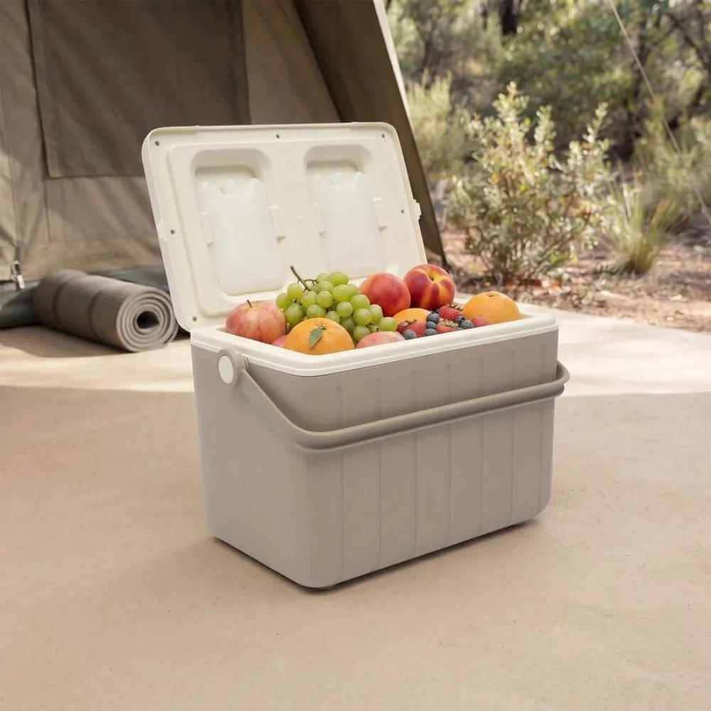 18L Portable Camping Cooler Box Insulated Ice Chest with 2 Reusable Ice Packs, Outdoor Cold Keeping Storage Container for Picnic Beach Fishing Road Trip, Lightweight Leakproof Handle Design