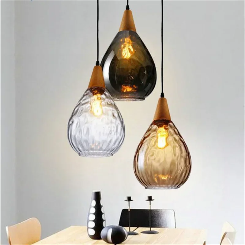 Chandelier for the living room teardrop-shaped glass E27 bulb LED dining room bedroom balcony lamp pendant