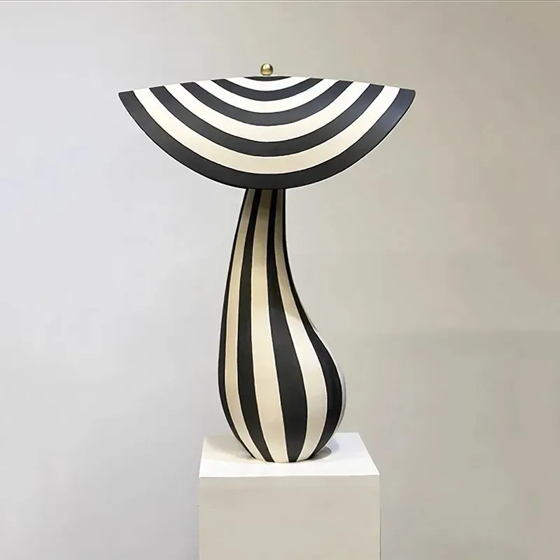 Modern Creative Hand Painted Black White Striped Metal LED Desk Lamp Retro Art Table Light for Living Room Study Bedroom