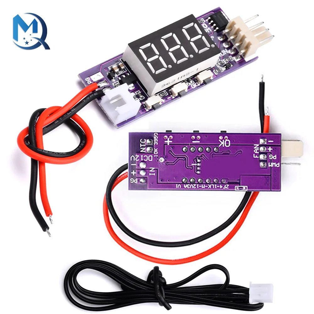 DC12V Small  PWM Temperature Rotating Speed Control Module LED Temperature Speed Digital Display Supports 3A Fan Shutdown