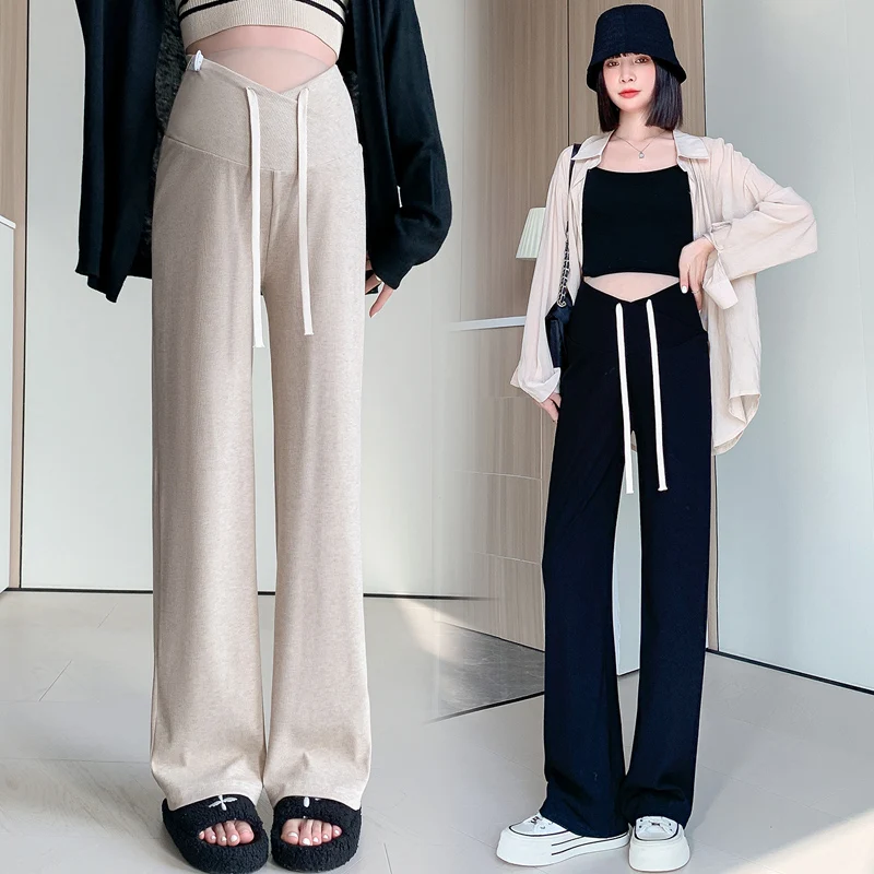 

Across V Low Waist Maternity Pants Spring Summer Wide Leg Loose Straight Trousers Clothes for Pregnant Women Casual Pregnancy