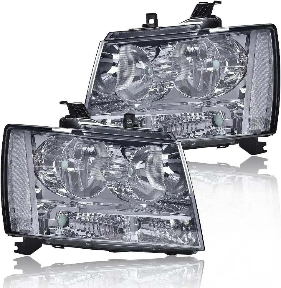 Headlights Assembly Front Left & Right Side, Compatible with Suburban Tahoe 2007-2014, Avalanche 2007-2013, Smoked Lens Chrome H