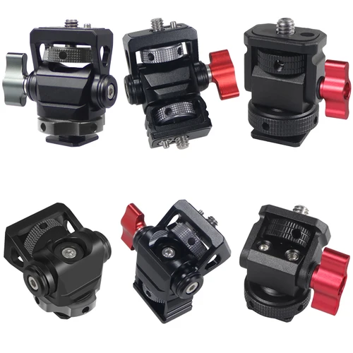 미니 모니터 마운트 거치대 삼각대 헤드, 콜드 슈 마운트 어댑터, 회전 및 기울기 조절 가능, 플래시 마이크 필 라이트 