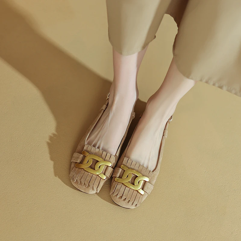2026 new summer women sandals natural leather plus size 22-26cm kid suede+sheepskin+pigskin back-buckle tassel women shoes view 3