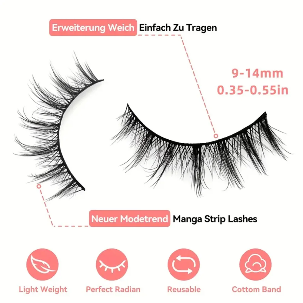 10 paar stekelige manga wimpers, anime cosplay wimpers, 14 mm natuurlijke heldere band, pop wimperpakket, perfect voor anime-fans