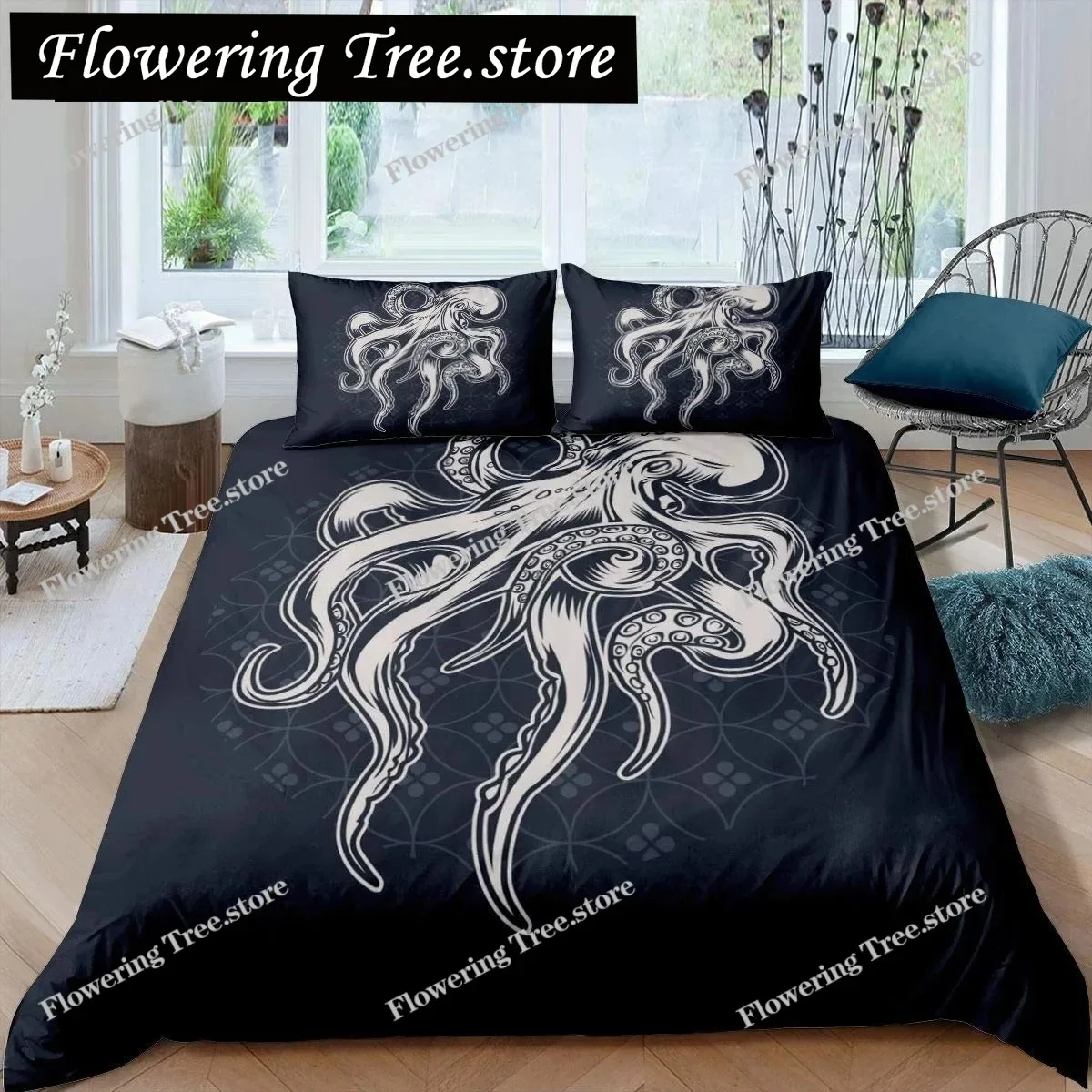 Octopus Duvet Cover Set Teal Blue Octopus Tentacles Twin Bedding Set Sealife Ocean Sea Animal Queen King Polyester Quilt Cover