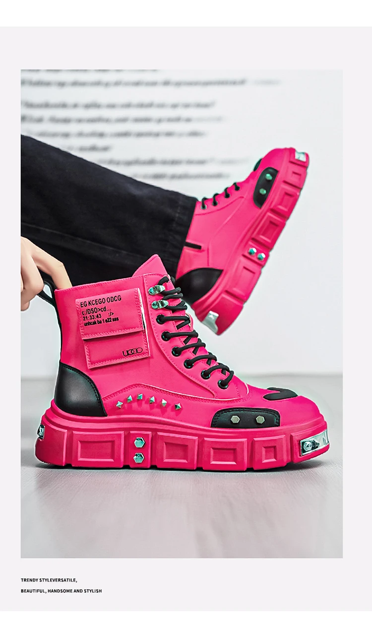 Modische Herren-High-Top-Stiefel, dicke Sohle zur Erhöhung der Körpergröße, vielseitige Freizeitschuhe – Detail 17