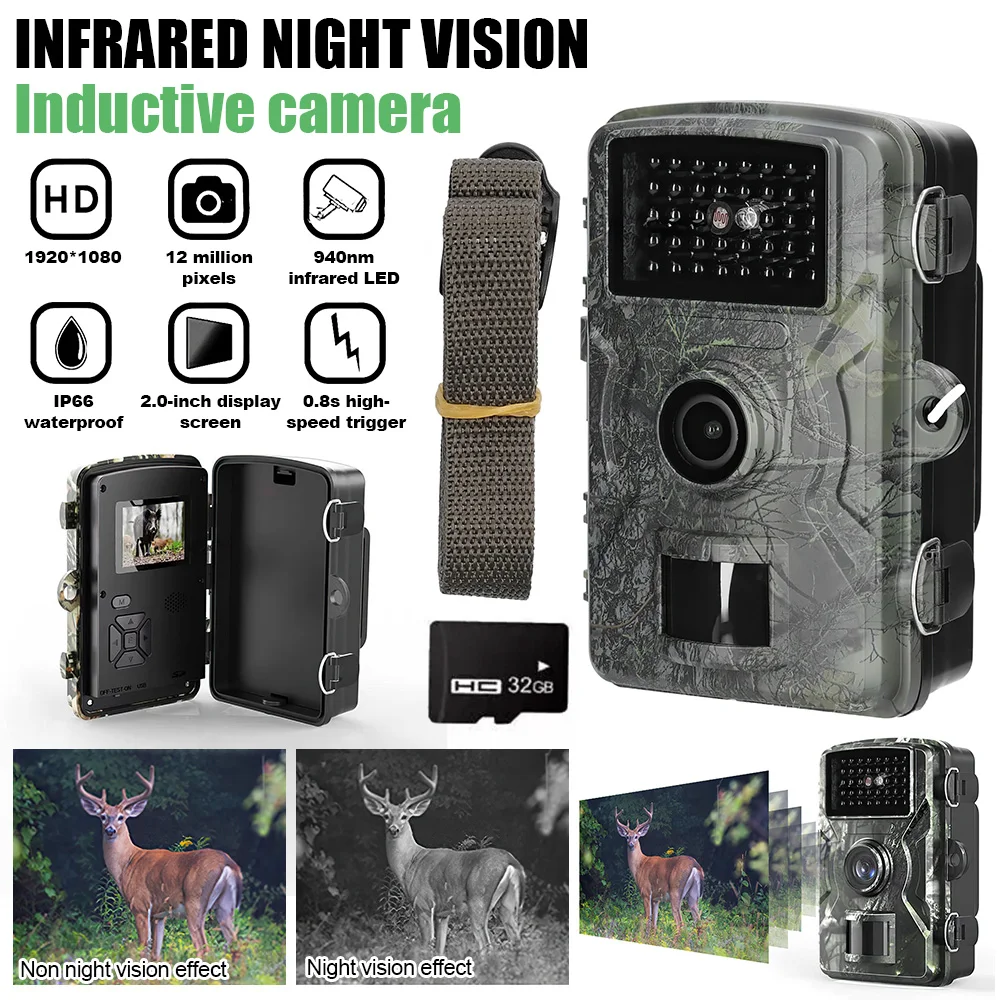 32GB الحياة البرية كاميرا تعقب 1080P الأشعة تحت الحمراء للرؤية الليلية الصيد كام الحركة المنشط تتبع صور فخ كام المراقبة البرية