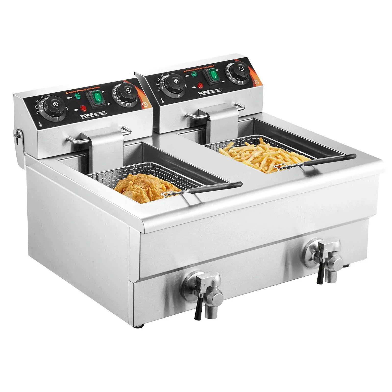 

Dual Separate Tank Commercial Electric Deep Fryer 3000W Timer Temperature Control Auto Shut Off for Restaurant Snack Bar Party