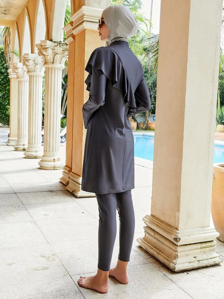 2025 جديد وصول Oem ملابس سباحة متواضعة للنساء جميع الأسود التغطية الكاملة 3-PC ملابس السباحة الإسلامية ملابس سباحة إسلامية سوداء #5