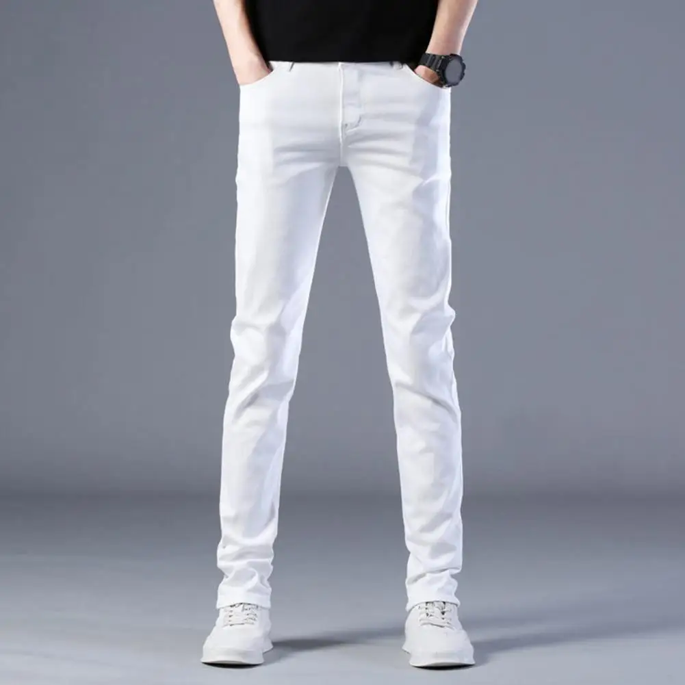 Heren Modemerk Elastische Slim Fit Denim Lange Broek Casual Witte Straight Leg Jeans Voor Heren Streetwear