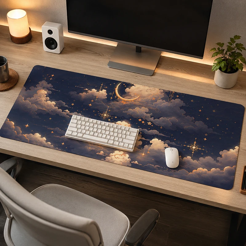Mouse Pad Gaming Crescent Moon Golden Clouds XL Home Computer Mousepad XXL Desk Mats Natural Rubber Computer Desktop Mouse Pad
