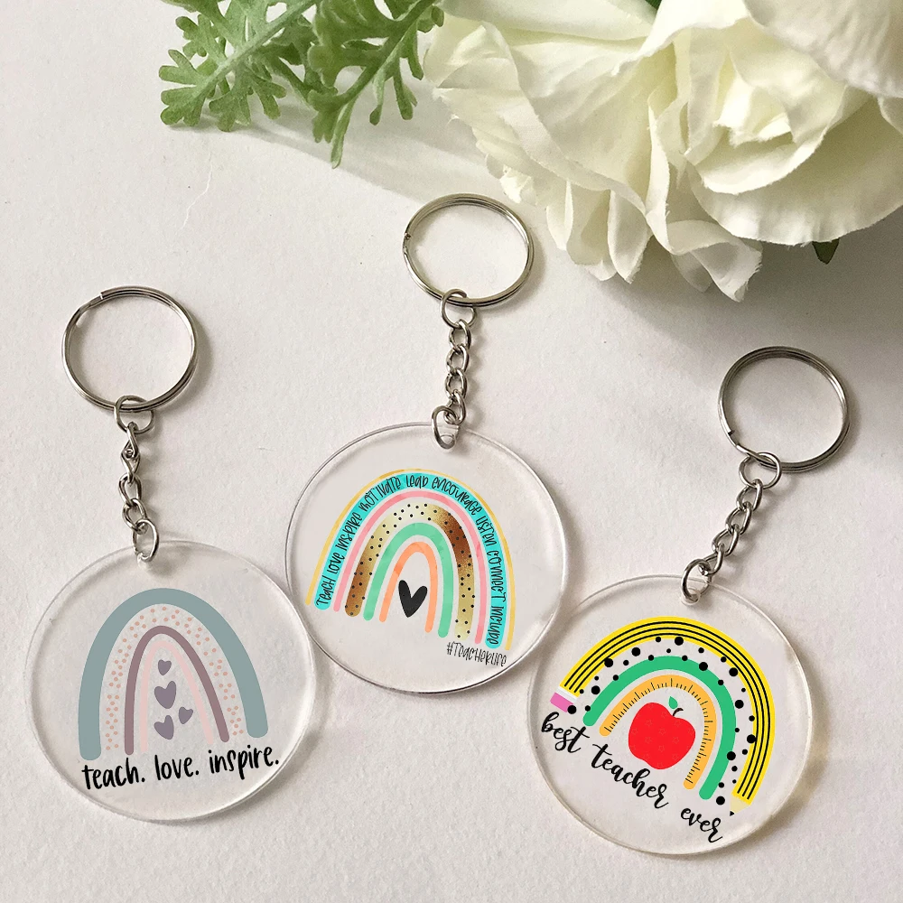 Teacher Life Rainbow Acrylic Keychain Special Teacher Charm Keychain End of Term Gift Best Teacher Ever Key Accessories Keyring