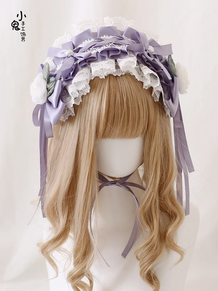 Wisteria Lolita Original, banda para el pelo elegante con lazo de flores de cuatro horas, sombrero de copa, sobremangas, pasadores KC