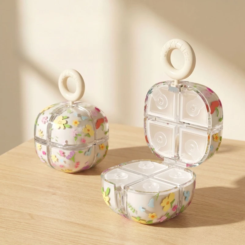 

Flower Eight-grid Medicine Box with Handle Mini Portable Medicine Box Sealed Moisture-proof Medicine Storage Box Wholesale