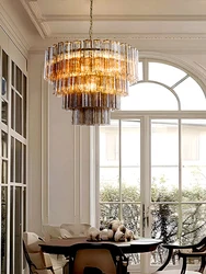 Smokey Gray Flower Glass Pendant Lights LED Home Decor Classical Taper Hanging Lighting Fixture Living Room Ceiling Lamp Lustre
