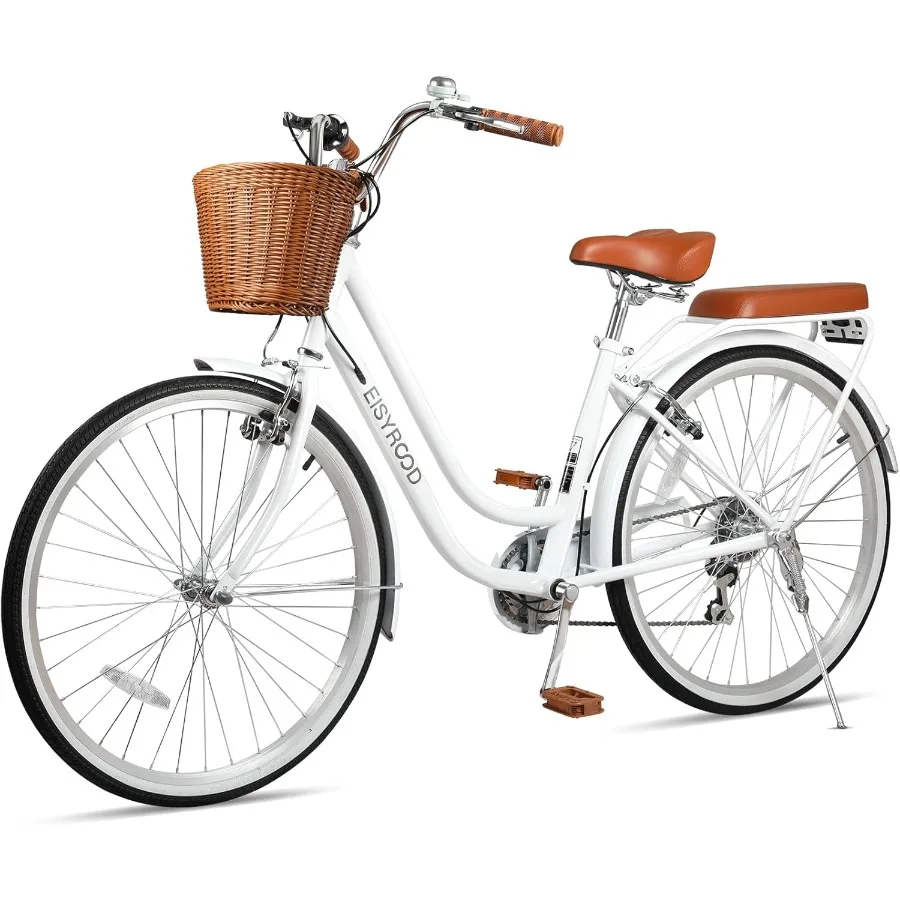 

26 Inch Beach Cruiser Bike for Ladies 7-Speed Women Bike for Adults with Basket Rack Ideal City Bicycle for Commuting and Leisu