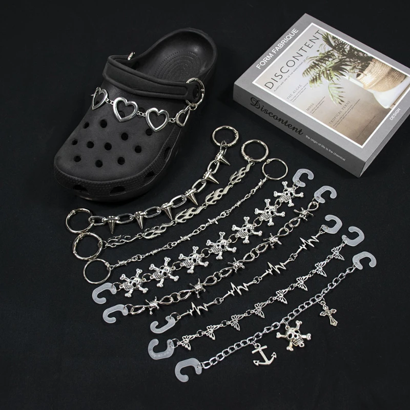 

Punk Chain DIY Charms for Crocs Quality All-match Clogs Shoe Decorations Silver Rivet Chain Sandals Accessories Fashion Hot Sale