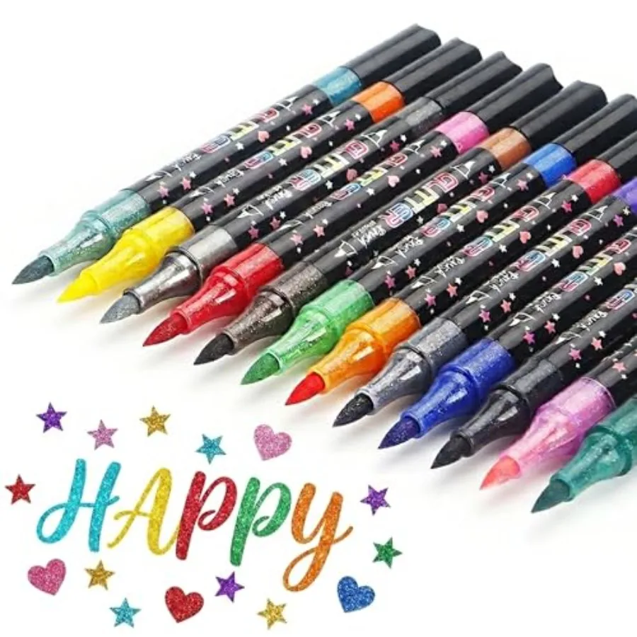 

Glitter Markers, Glitter Paint Pens Sparkly Metallic Shimmer Marker Fine Point Tip Outline Markers for Adult DIY Crafts.Greetin