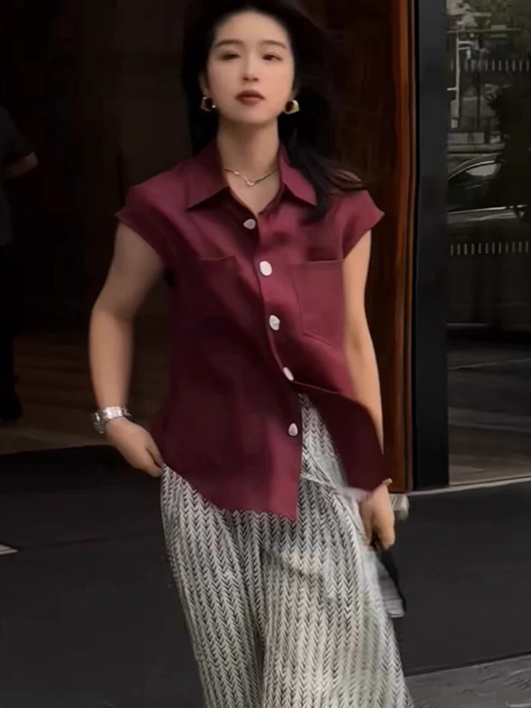 Koreanische Sle Pure Color Summer ort Sve Faionable irt Casual Bequemes Damen-Top Button-Down Basic Sensation