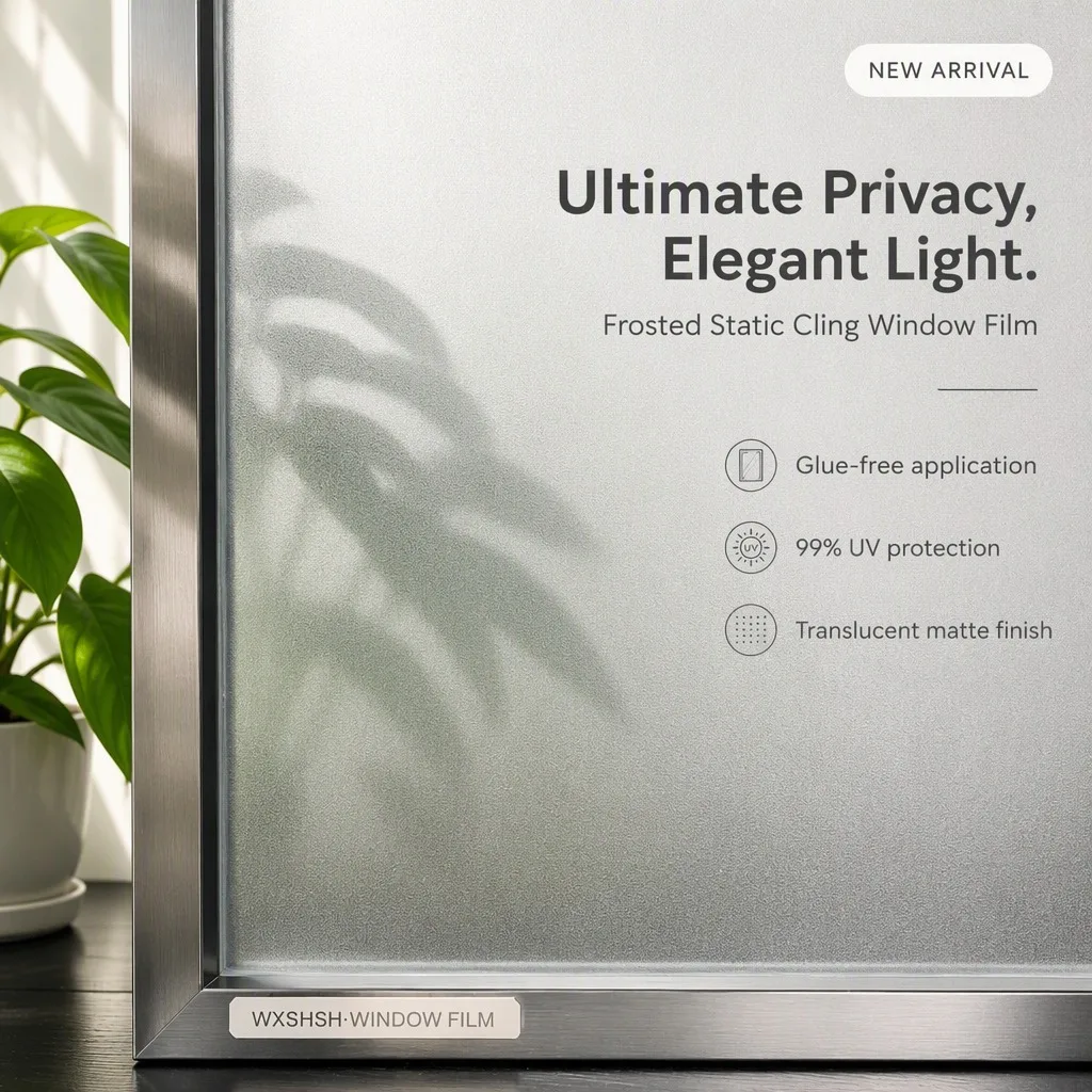 Frosted Window Privacy Film Matte Stained Static Cling Decorative Window Tint for Office
