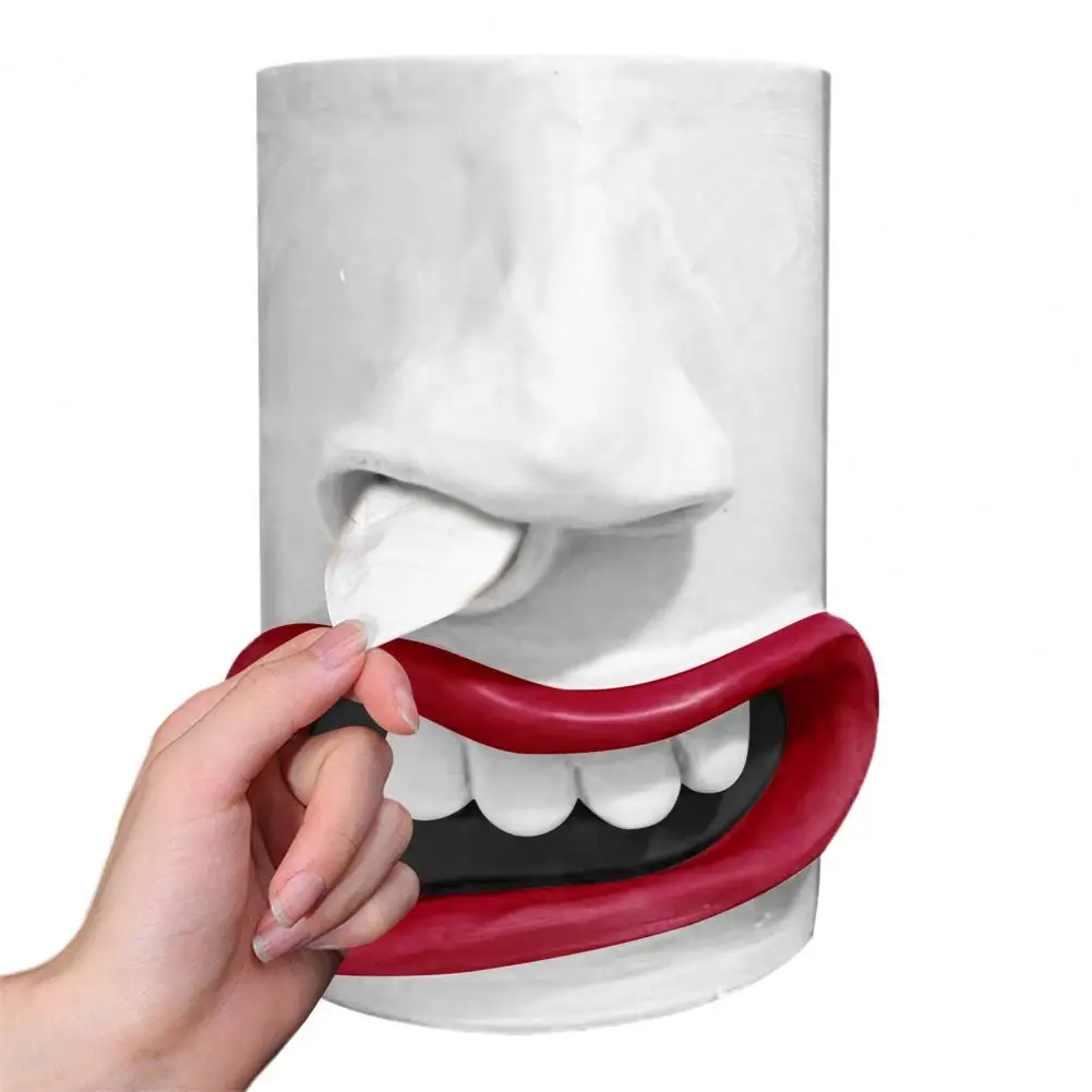 Funny Face Tissue Box Moai Living Room Funny Nostril Storage Paper Box Table Top Carton Halloween Decoration Bar Arrangement