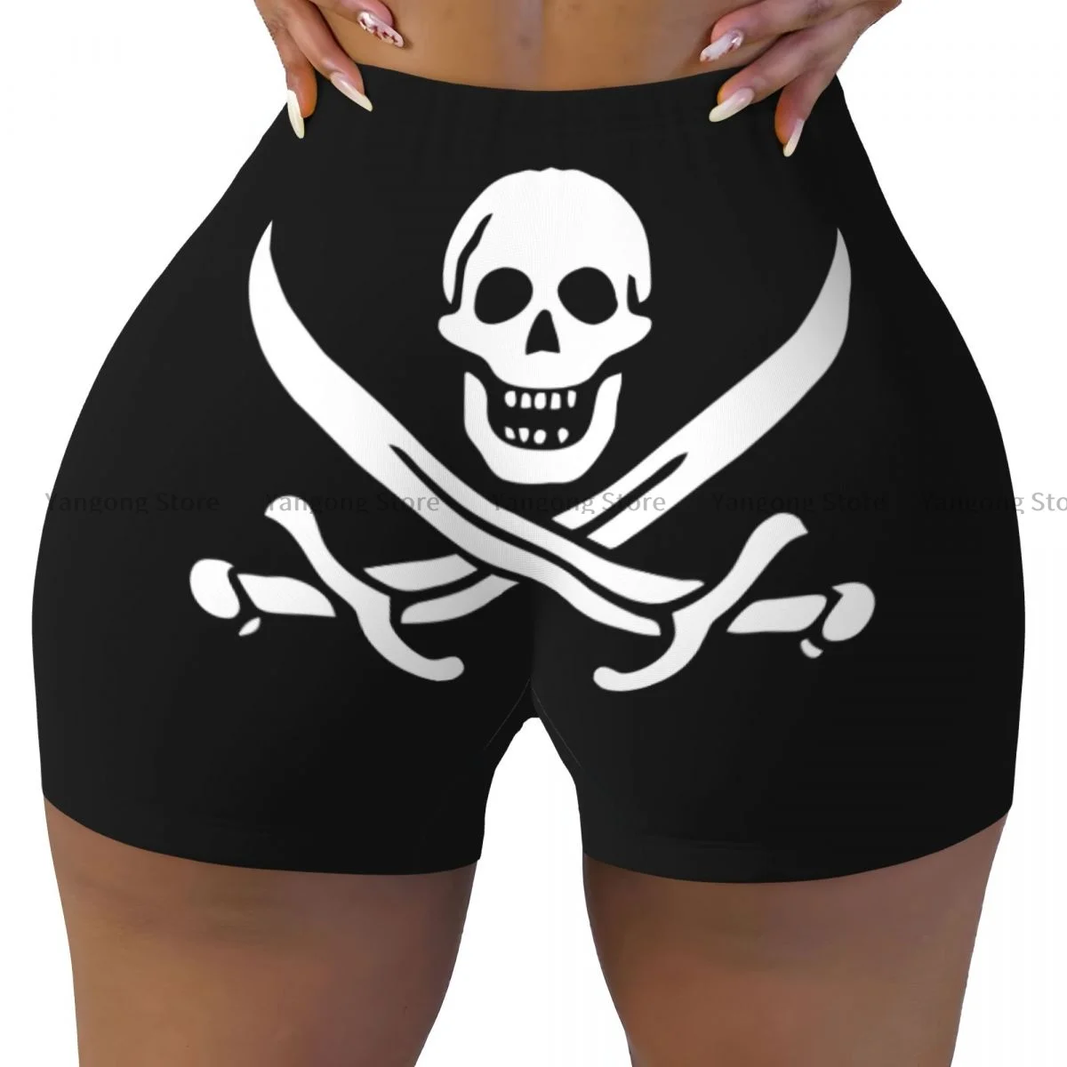 

Women Yoga Shorts Jolly Roger Flag Black Pearl Workout Shorts Fitness quick-dry Ladies Yoga Gym Running Short Pants Sportswear