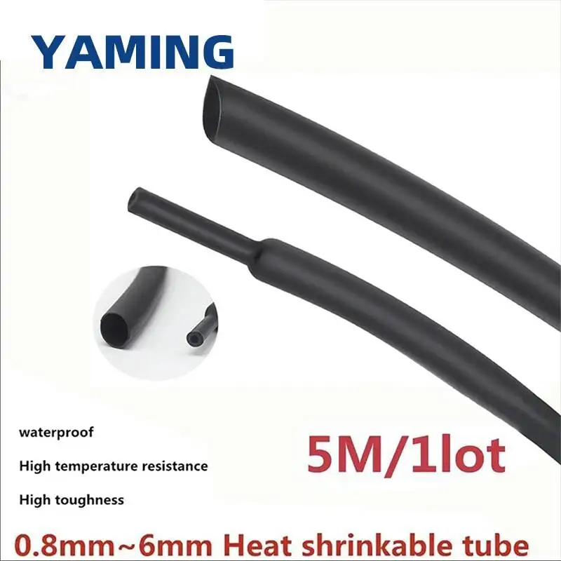 Five Meters/lot DIY 2:1 Black Cable Sleeve 1mm 1.5mm 2mm 2.5mm 3mm 3.5mm 4mm 5mm 6mm Heat Shrink Tubing Tube