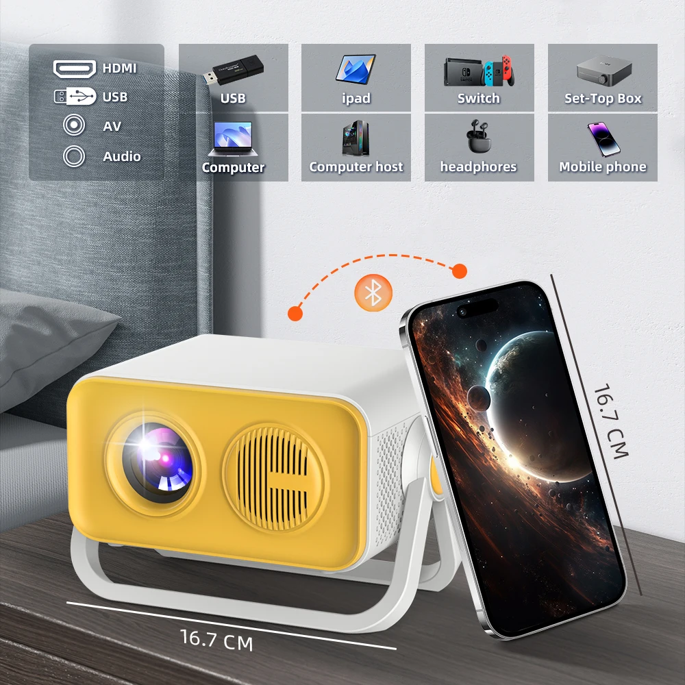 

2025 New HT23 PRO Native Portable Projector 800ANSI 1080P Auto Focus Keystone Correction Android13 BT5.2 WIFI6 360° Home Cinema
