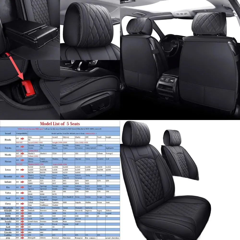 

Универсальные водонепроницаемые чехлы для автомобильных сидений из искусственной кожи для Civic, CRV, Accord, Tucson, Elantra, Rogue и Sonata (черные)