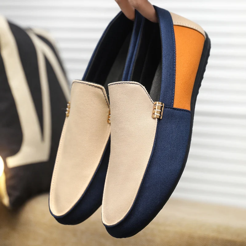 

Summer Canvas Loafers Men Slip-on Shoes Comfy Breathable Men's Casual Shoes Lightweight Flat Shoes Man Anti-slip Driving Shoes