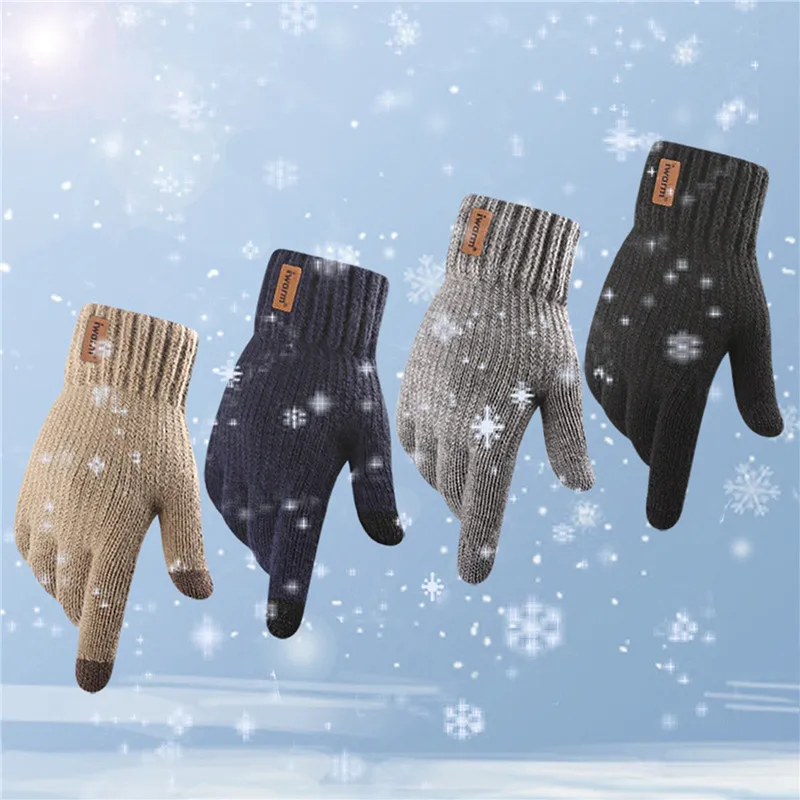 Men Knitted Gloves Winter Touchscreen High Quality Male Thicken Warm Wool Cashmere Solid Gloves Men Mitten Business Autumn