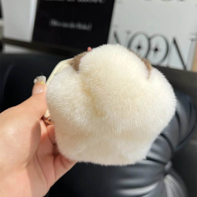 Niedlicher Schlüsselanhänger aus Kaninchenfell und Baumwolle, Plüsch-Anhänger für Schultaschen, Geschenk, Kawaii Rucksack-Schlüsselanhänger, Accessoires – Detail 5