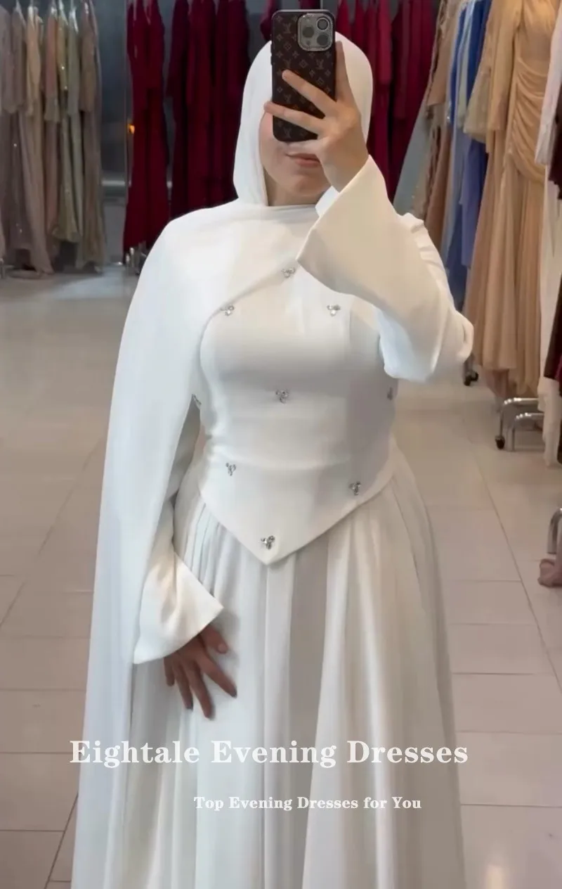 Eightale арабское свадебное платье с круглым вырезом по индивидуальному заказу цвета слоновой кости, атласное свадебное платье с бисером и длинными рукавами, мусульманское вечернее платье невесты