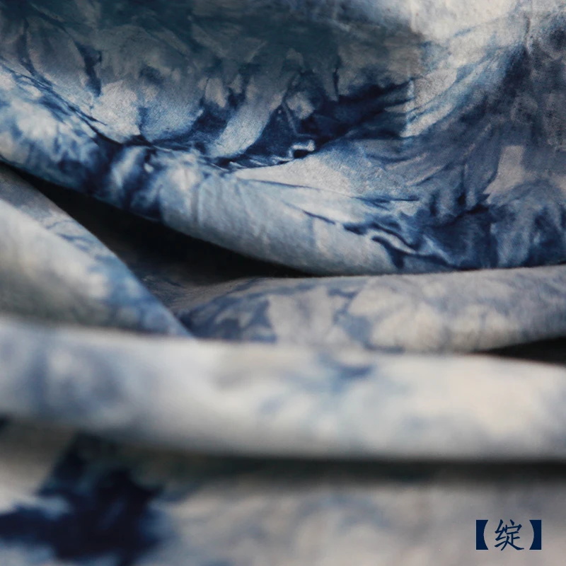 

Traditional Chinese handmade indigo dyed cotton fabric tie-dyed cloud dyed plants and trees dyed clothing fabrics