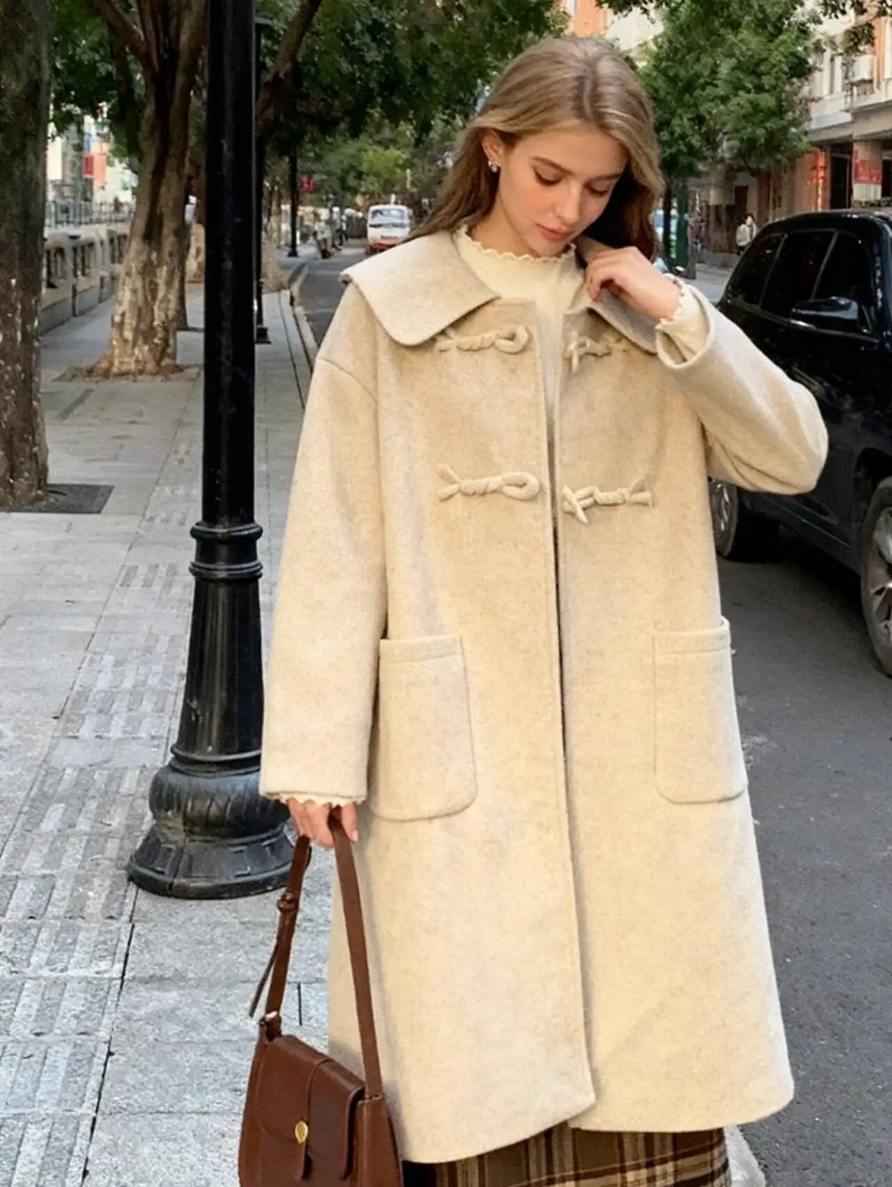 

Шерстяные пальто, женское шерстяное пальто, натуральная длинная осенняя туника с отделкой из искусственного меха, элегантная туника во французском стиле для отдыха, городская софтшелл Ins