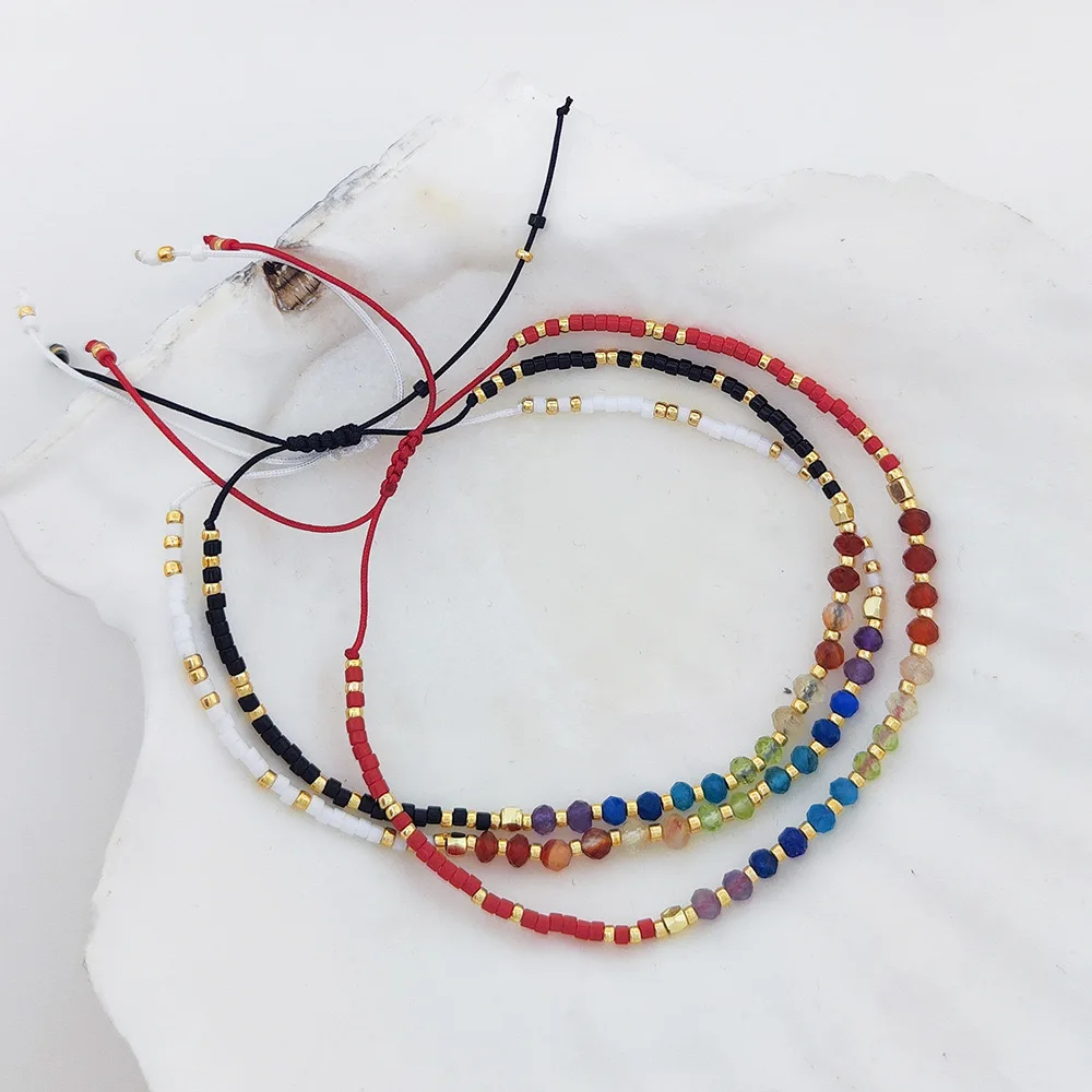 KKBEADSimple bohemian style woven ins wind Japanese and Korean Tianhe stone beaded bracelet rainbow natural stone small bracelet