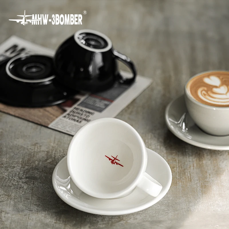 MHW-3BOMBER 280ML Esspresso Cup Saucer & Spoon Ceramic Tea Mugs Set Home Kitchen Accessories Chritmas Gifts for Coffee Lovers