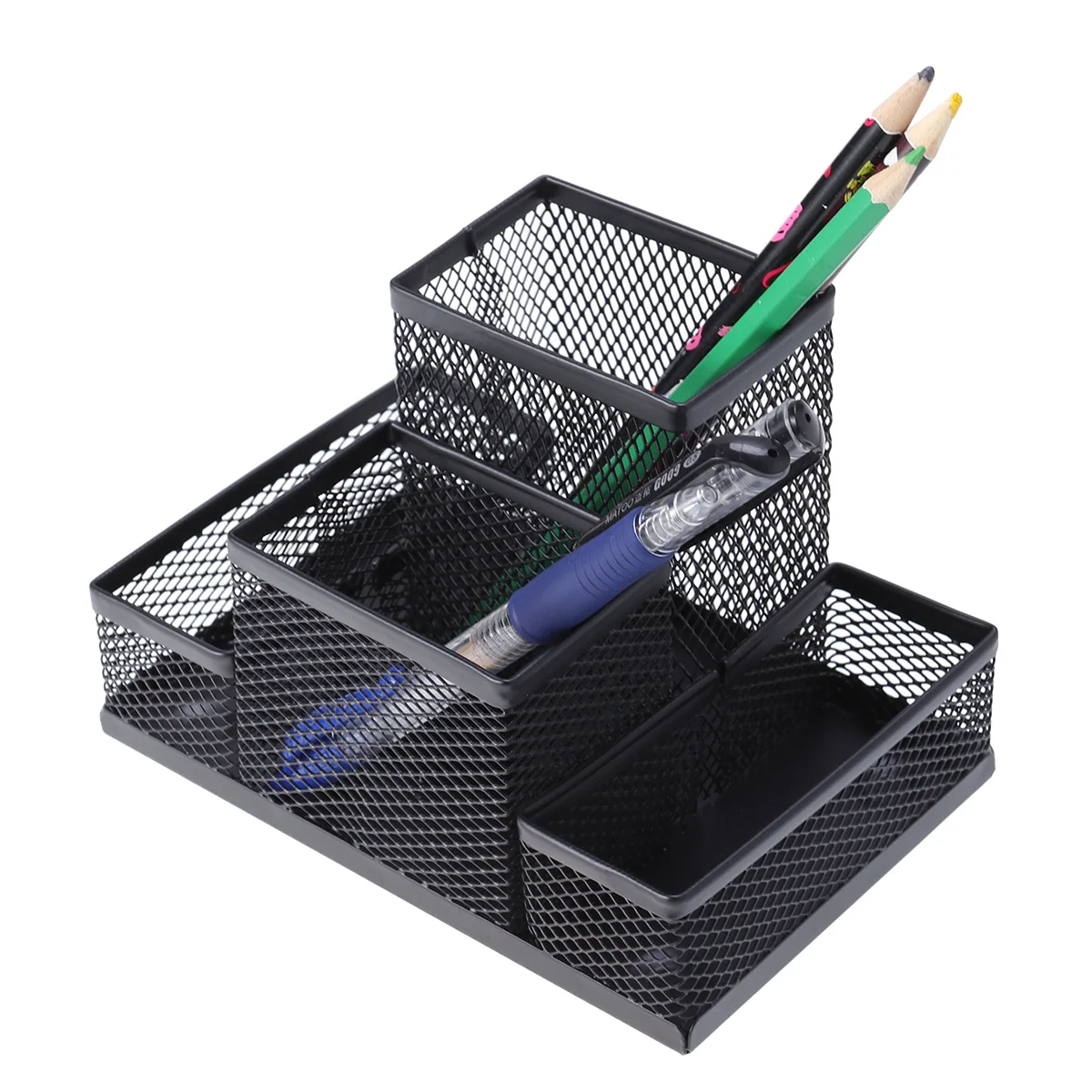 

Metal Mesh Pen Holder 4 Compartment Desk Organizer Stationery Storage Container Non Rust Gift Teachers Day